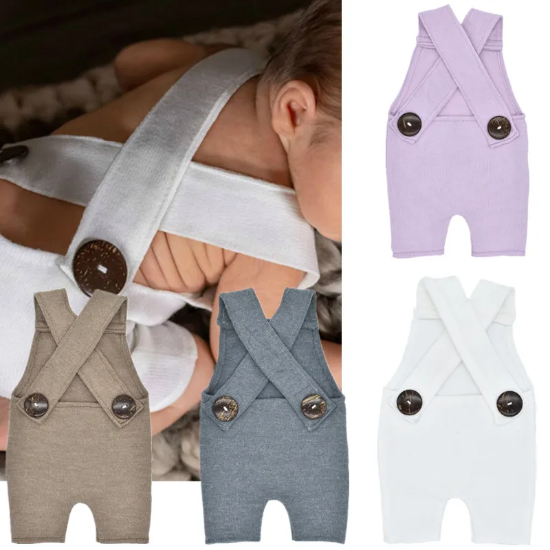 

5 Colors Newborn Photography Prop Button Overalls Pants Knitted Kids Photo Outfit Infant Photography Props