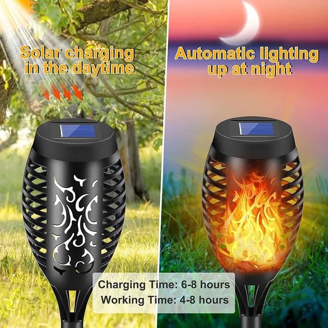 4/2/1Pcs Solar Flame Lights Torch Flickering Light Waterproof Garden Decoration Outdoor Lawn Tiki Led Path Yard Patio Floor Lamp 2