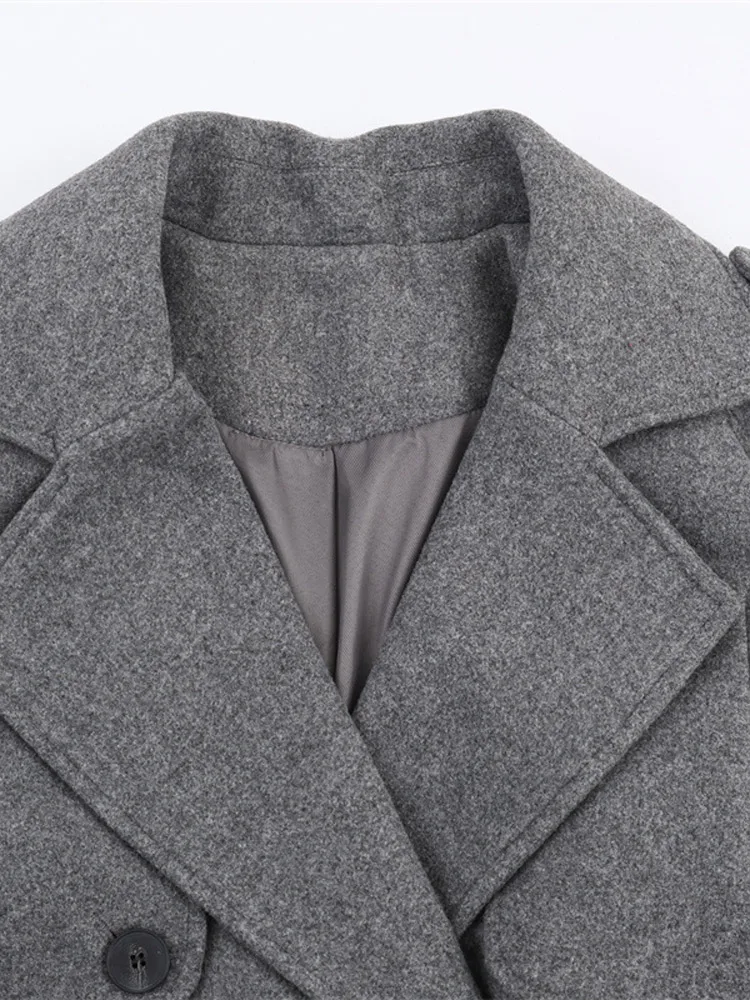 Frauen Lange Mäntel Revers Mit Gürtel Zweireiher Woolen Mantel Chic Weibliche Volle Hülse Dünne Herbst Mäntel Neue Dame Outer – Detail 5