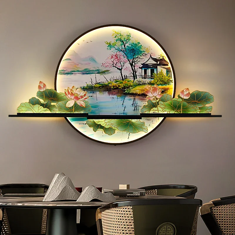 밝은 모던 그림 벽 조명 LED 중국 창의적인 조경 벽화 램프, 가정 거실, 서재, 침실 장식 페인팅