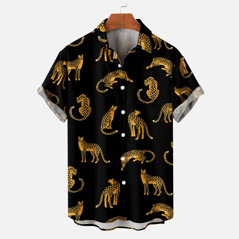 Unisex Hawaiian Shirt 2023 Fashion Casual Men Oversized Top Summer Beach Clothes Animal Leopard Printing Shirts