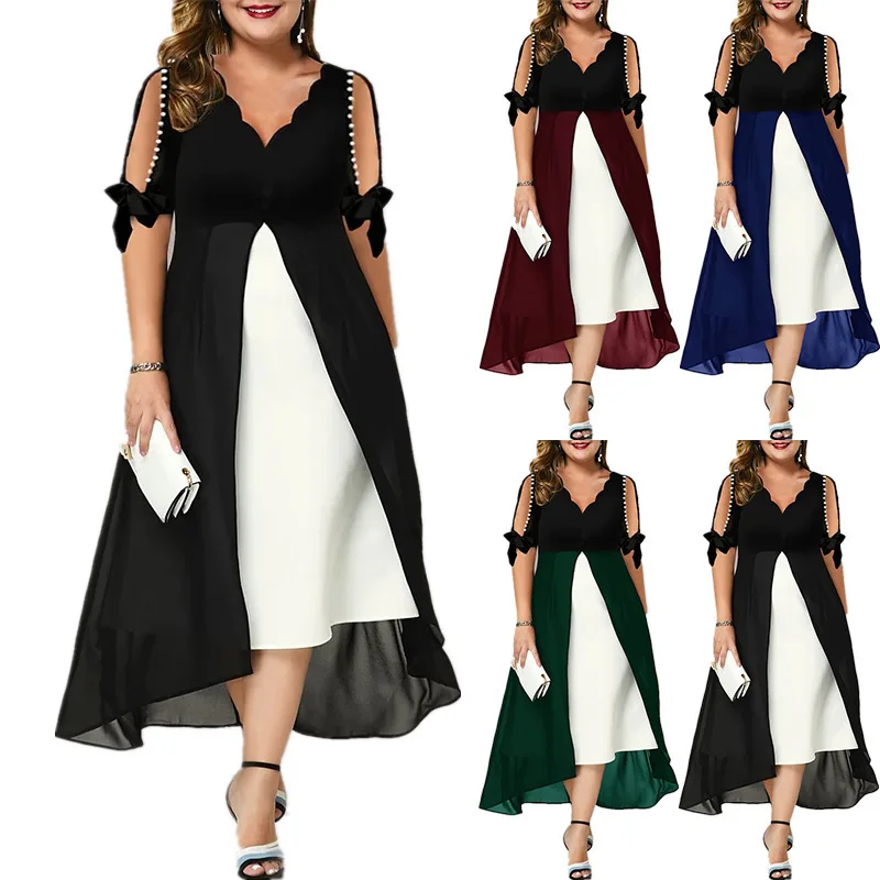 

Women Summer Sexy V-Neck Dress 2023 Casual Solid Loose Party Dress Office Ladies Spring Fashion Hollow Out Sleeve Dress Vestidos