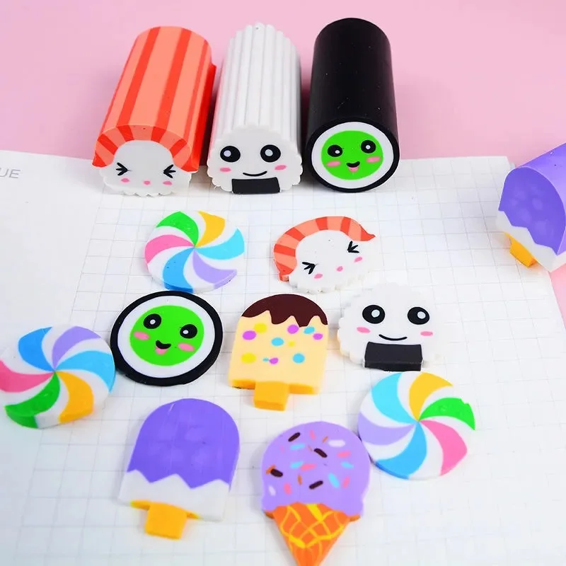 Pencil Eraser Retractable Eraser Kneadable Eraser Biscuit Eraser Plasticine Eraser 6pcs/Box Cutable Eraser Cute Toy Sushi Dessert Football Shape Eraser Pupil Prize No Debris Cute School Supplies Kawaii