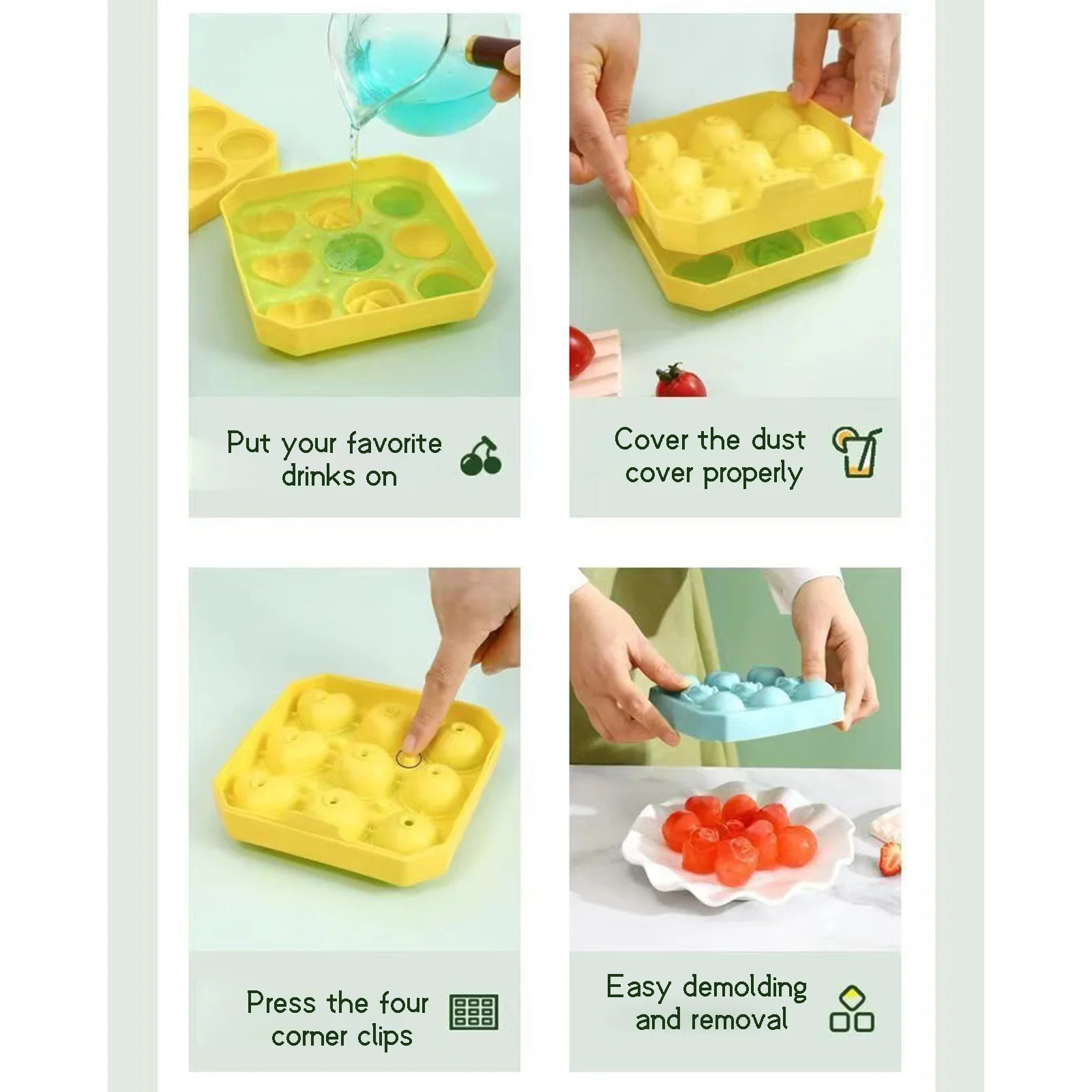 Ice Cube Trays for Freezer, Easy Release Silicone 21-Grain Ice Trays with  Lid