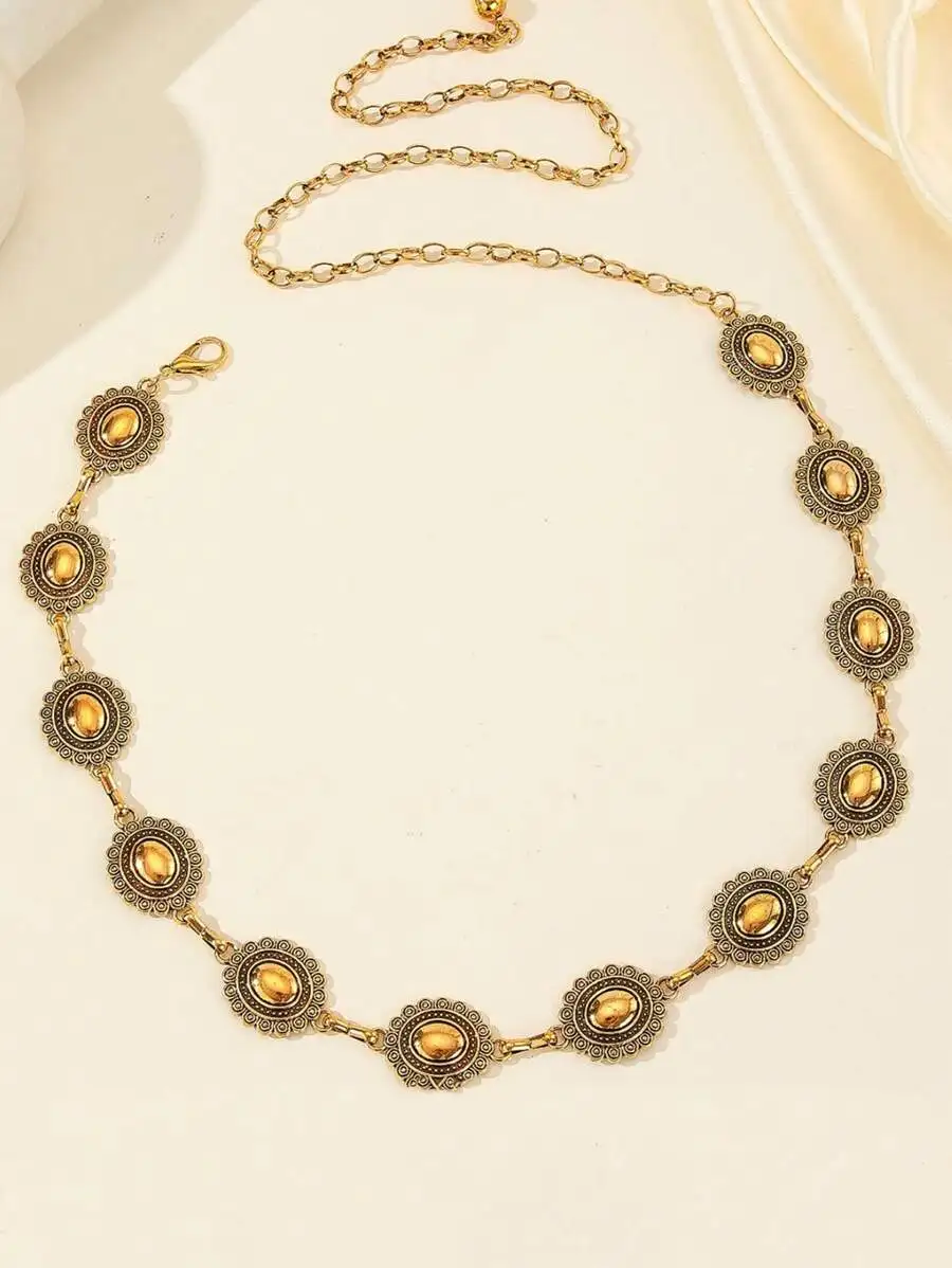 Damen-Taillenkette aus hohlem, türkisfarbenem, dünnem Metall mit eingelegtem Boho-Damengürtel mit Perlen – Detail 6