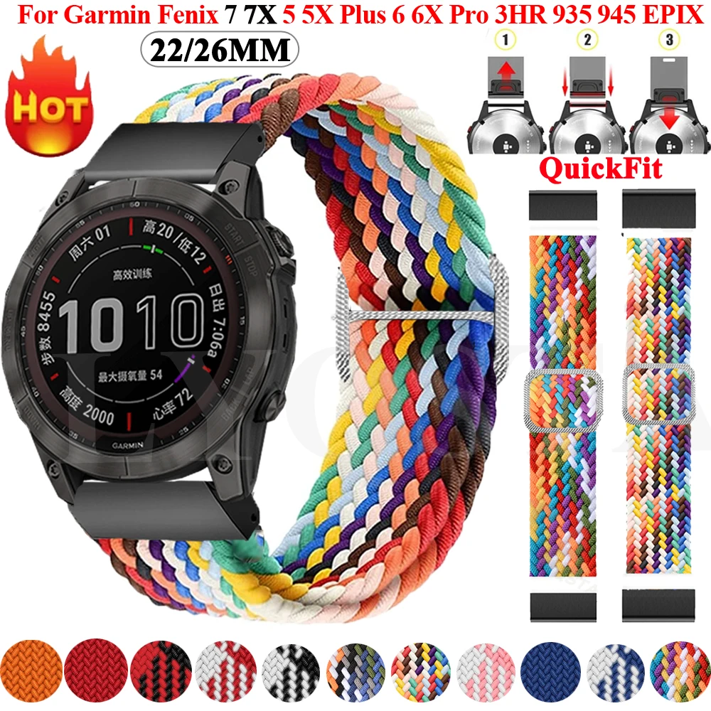 22/26mm Loop Nylon Smart Watch Strap For Garmin Epix Gen 2 Fenix 6 6X Pro  5X 5 Plus 7 7X 3HR Bracelet Ultrafit Wrist Band Correa