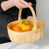 Natural Wood Chips Woven Wicker Picnic Basket With Treated Storage Basket Portable Fruit And Vegetable Shopping Flower Basket 4