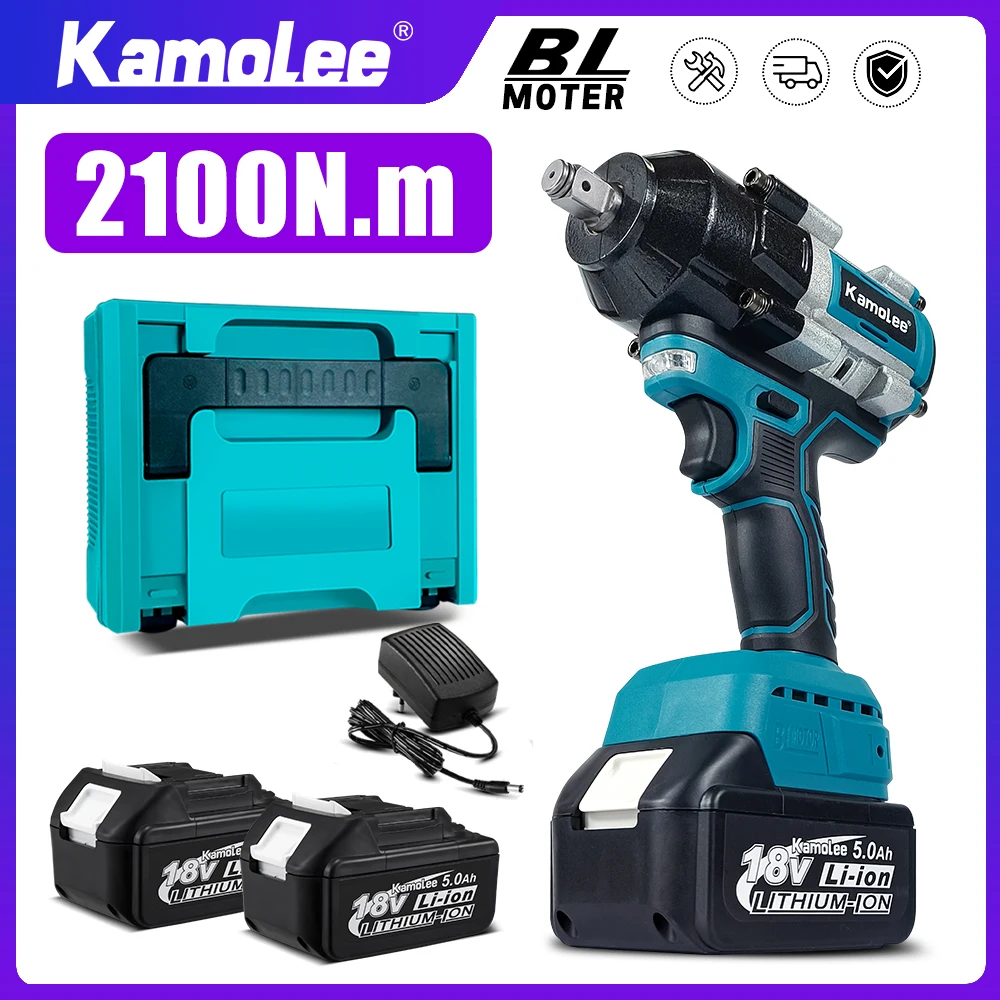 Kamolee 2100N. m 무선 충전 임팩트 렌치, 브러시리스 전기 렌치 수리 도구, 마키타 리튬 배터리와 호환 가능