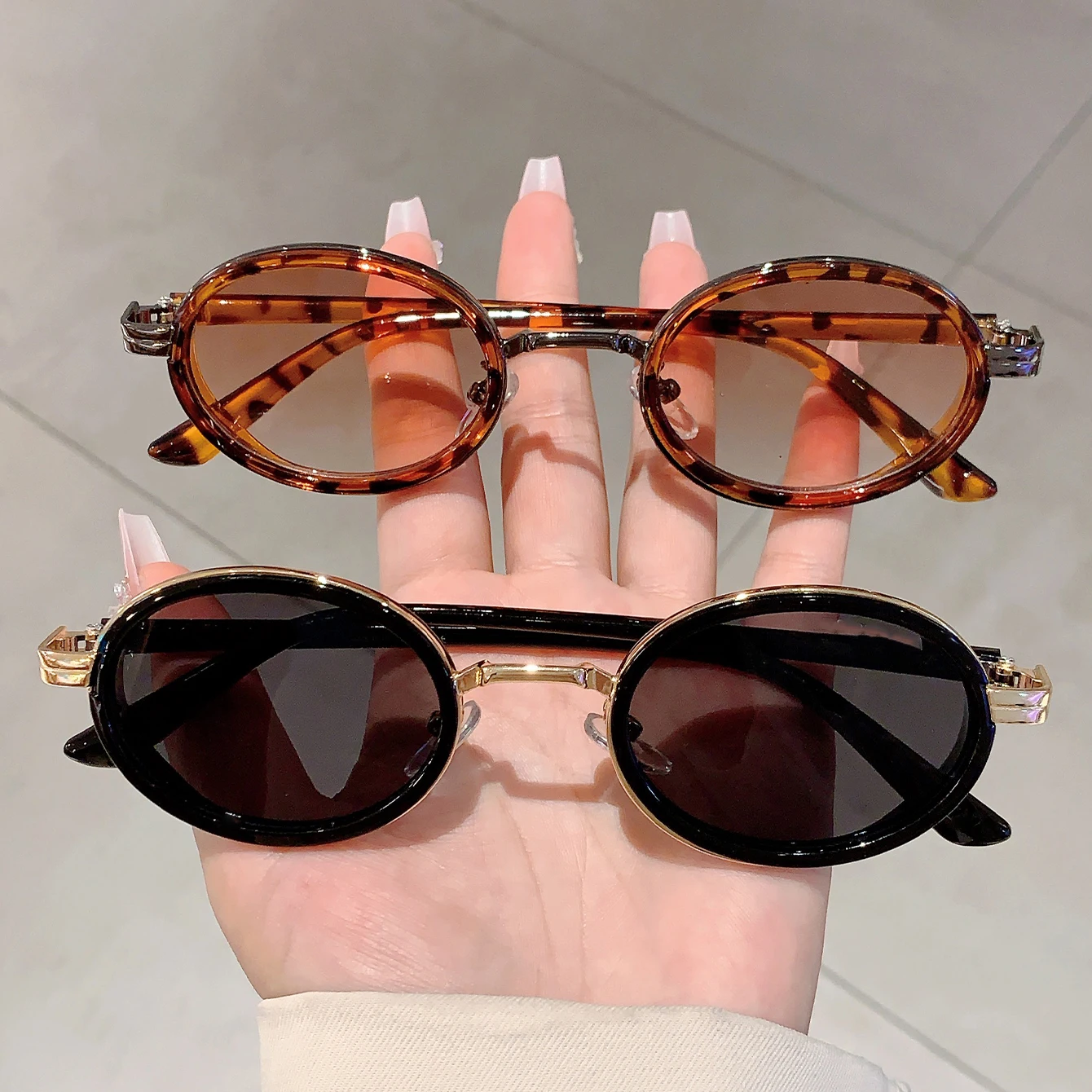 KAMMPT Vintage Oval Trends Shades Damenmode Markendekor Sonnenbrille Neu in Damen Leoparden-Sonnenbrille für Strandreisen – Detail 15