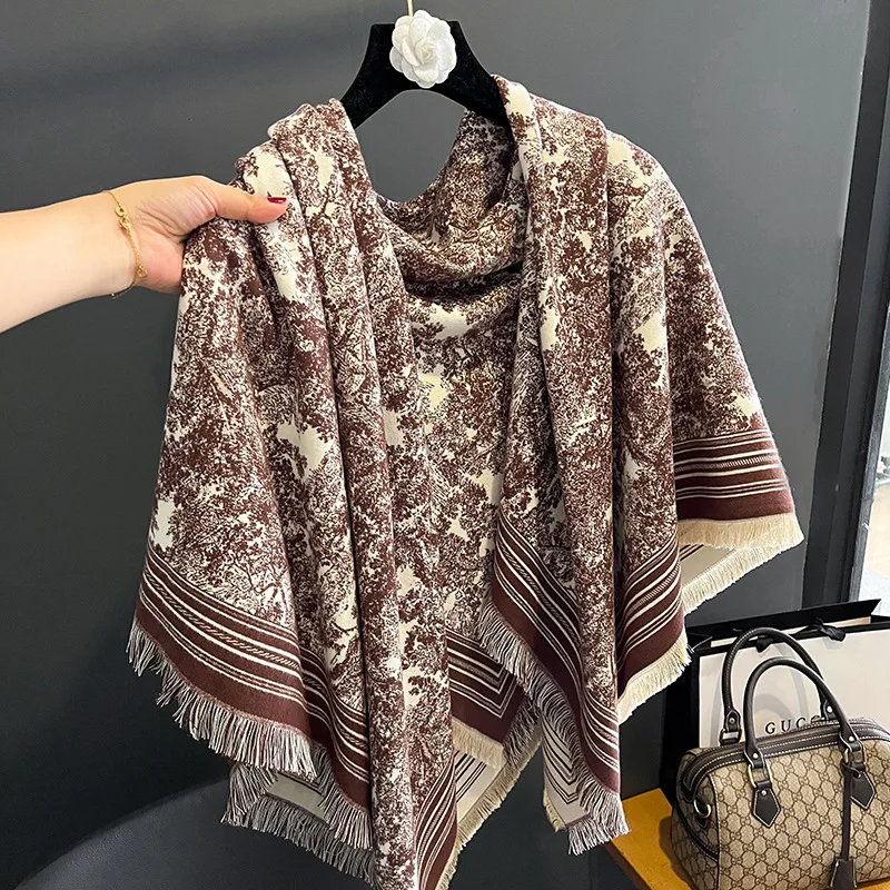 

Autumn Winter National Tassels Big Square Scarf Women Travel Warm Imitation Cashmere Thick Shawl Female Pashmina Blanket Poncho