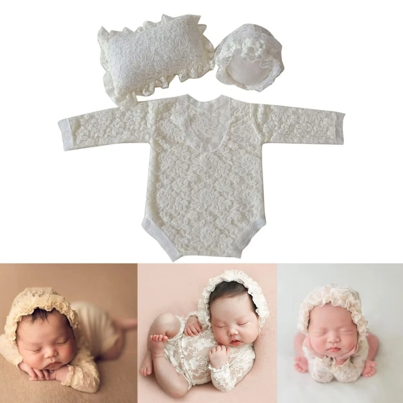 

0-3Month Baby Newborn Photography Props Baby Hat Baby Girl Lace Romper Bodysuits Outfit Photography Clothing