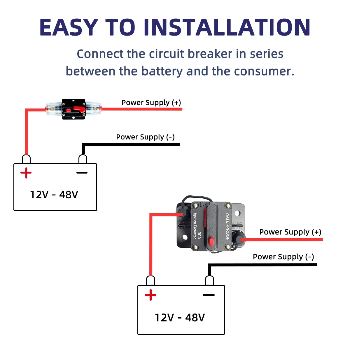 Circuit Breaker Resettable Fuse Circuit Breaker Fuse 20A to 300A Manual Reset Inline Fuse Inverter Waterproof Auto Car Yacht AV Aduio Video System IP6 12V 48VDC
