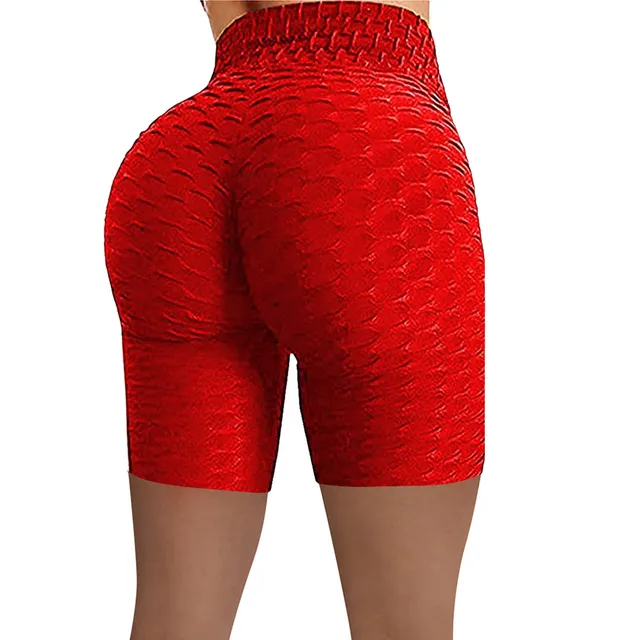 Peach Hip Raise yoga shorts women's stretch jacquard tight sports pants high waist hip fitness shorts Red