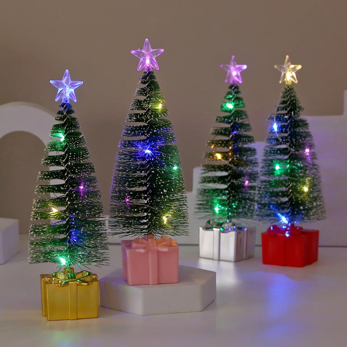 1/4pcs LED Christmas Tree Night Light Mini Colorful Luminous Xmas Tree DIY Candle Lamps Ornaments for New Year Party Home Decor
