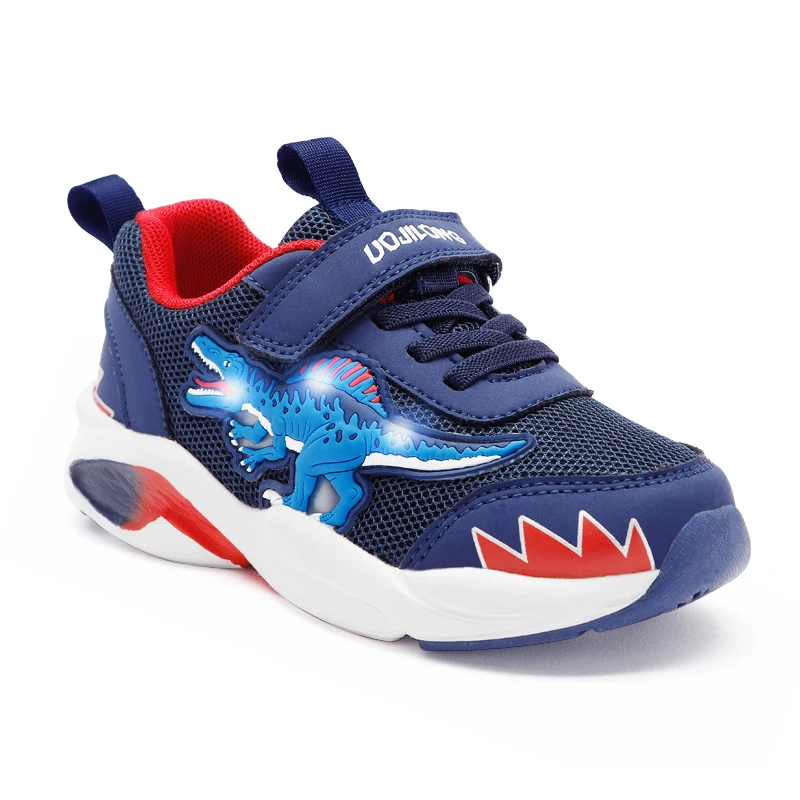 EXDINO Children LED Dinosaur Mesh Autumn Light Up Training Shoes Little Boy Spinosaurus Kids Flashing Sports Sneakers Breathable