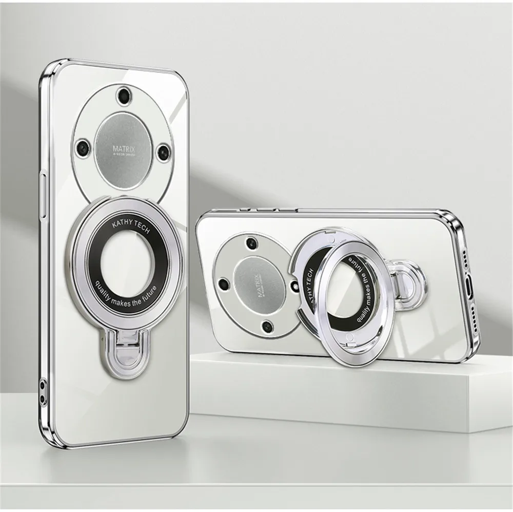 Luxury Transparent Plating Magnetic Stand Case with Silicone Finish