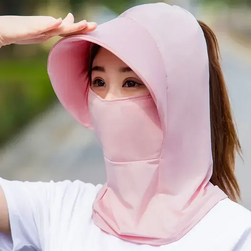 Summer Cycling Ice Silk Sunscreen Cap Anti-UV Sun-proof Hat Soft Breathable Dustproof Lady Covering Large Eaves Cap Sun Hats