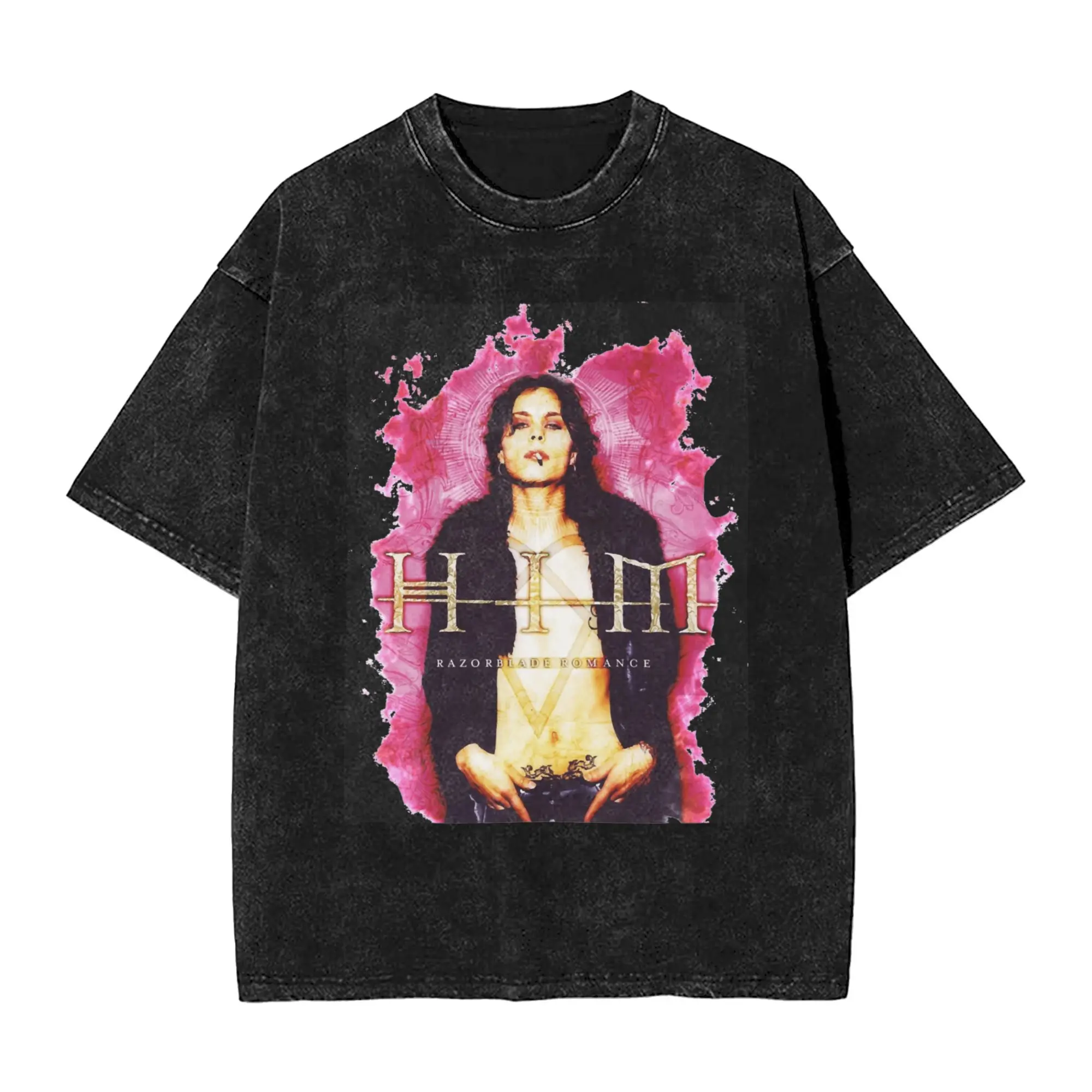 Heartagram Him Band Pink Washed T Shirt Man Classic Casual T