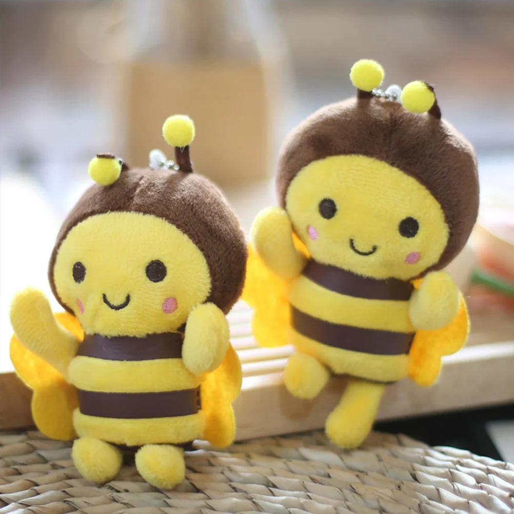 

11cm Kawaii Bee Plush Keychain Cartoon Small Animal Bag Pendant Honeybee Mini Stuffed Doll Soft Fun Toy Children Girl Gifts