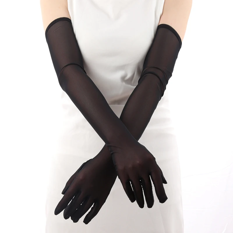 Transparent sun-protective flexible driving gloves very thin women's gloves dress gloves sheer tulle centimeter long gloves female gothic