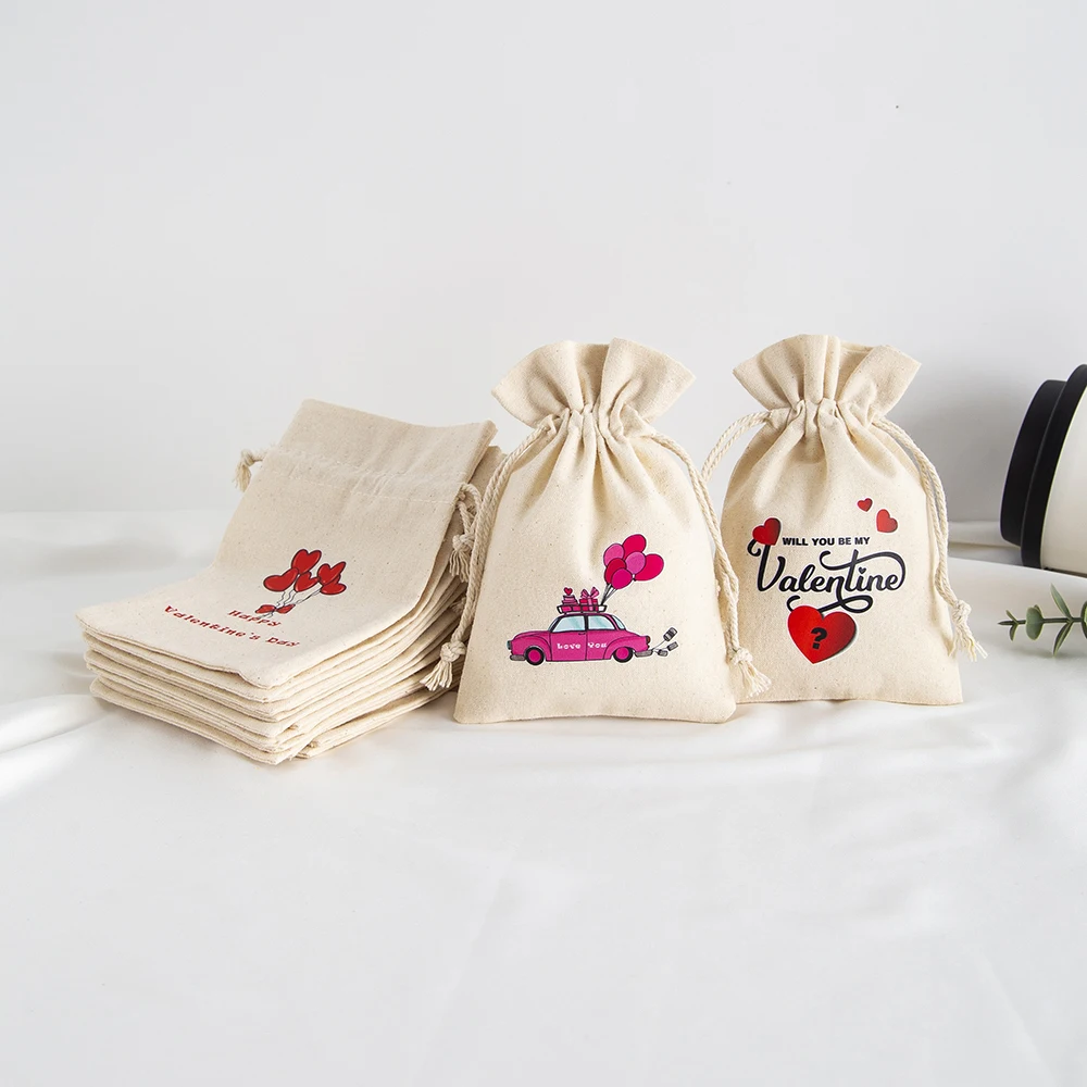 10 Stück Valentinstag Musselin Geschenk Kordelzug Tasche Baumwolle Sackleinen Leinwand Schmuck Verpackung Beutel Süßigkeiten Party Hochzeit Gefälligkeiten Tasche – Detail 9