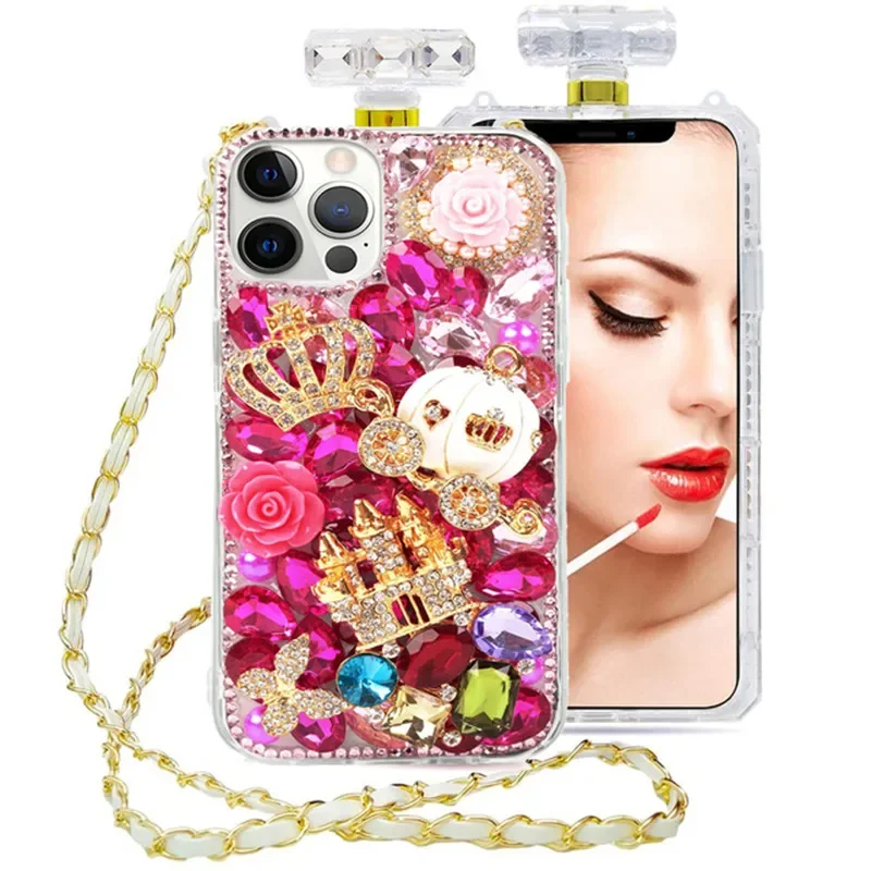 Rhinestone Perfume Bottle Case iPhone Bling Diamond Crystal Phone Cover iPhone 14 13 16 15 Pro Max 16Plus