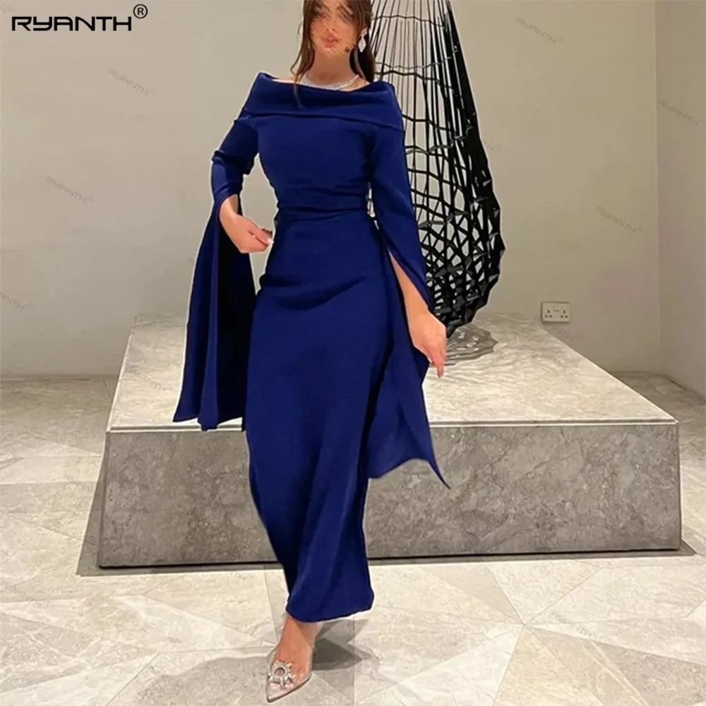 

Ryanth Saudi Arabia Prom Dresses Royal Blue Mermaid Formal Dresses Long Sleeve Evening Dress Celebrity Party Dress حزب اللباس