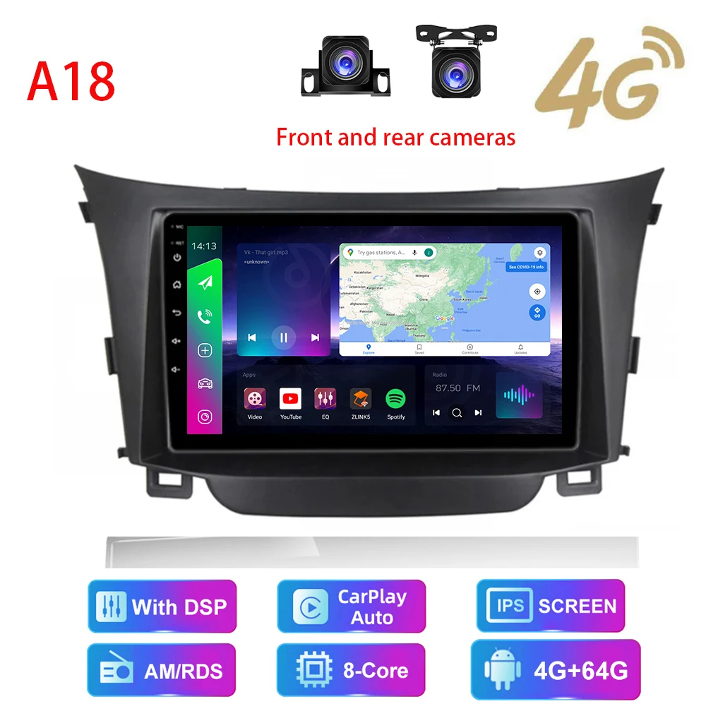 car screen video player HD multimedia 9 inch car stereo radio android GPS player with carplay/auto 4G AM/RDS/DSP for Hyundai I30 Elantra GT 2012-16 car media player with bluetooth Car Multimedia Players