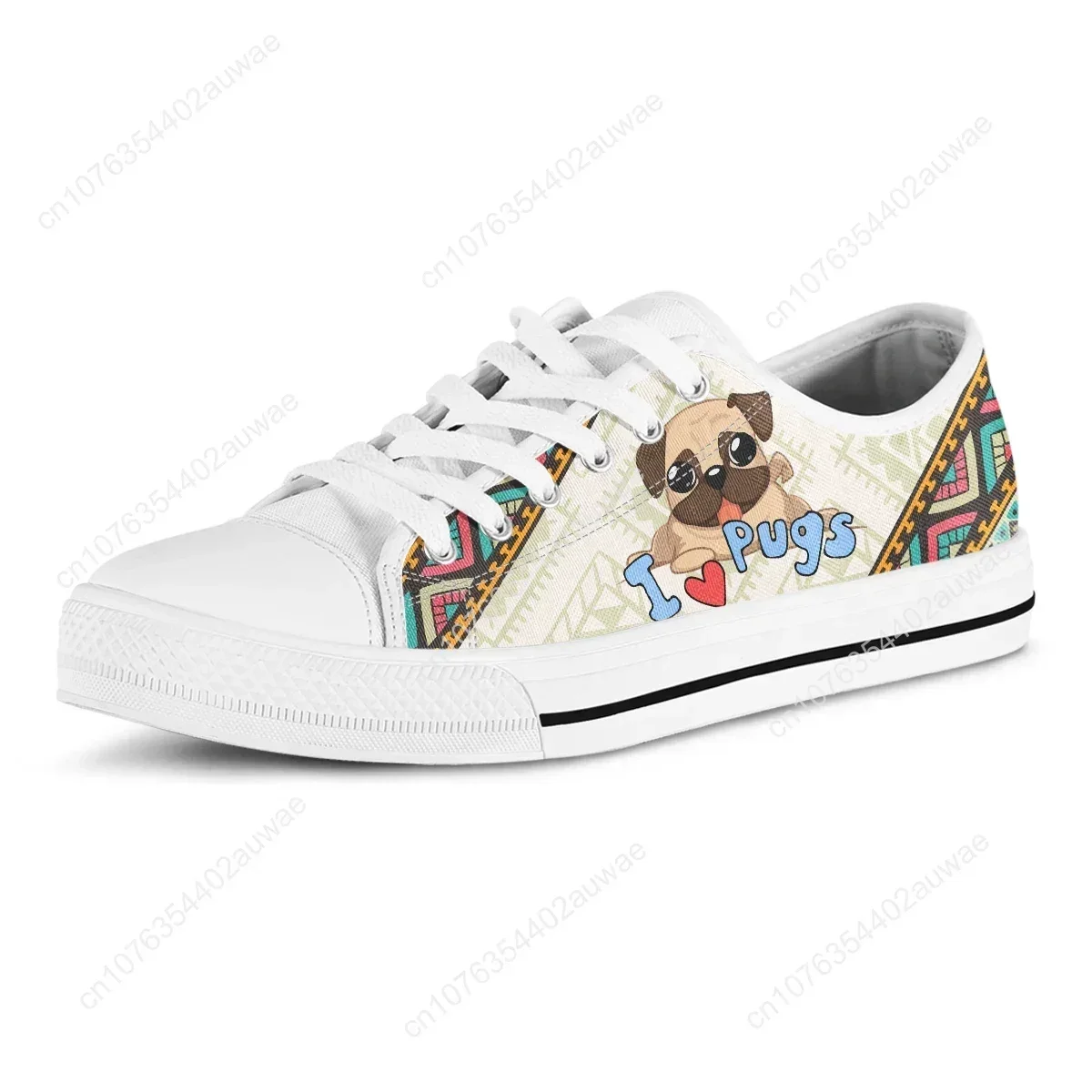 Pug Lover Cartoon Woman Vulcanize Shoes Classic Women Canvas Shoes White Sneakers Comfort Breathable Couple Shoes