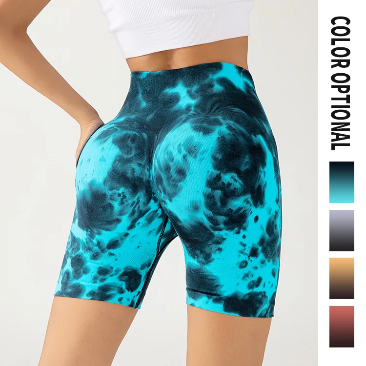 

high-waisted hip lift pants Sports fitness pants High-bounce belly pull-in women's Yoga pants Drop dye shorts leggings women