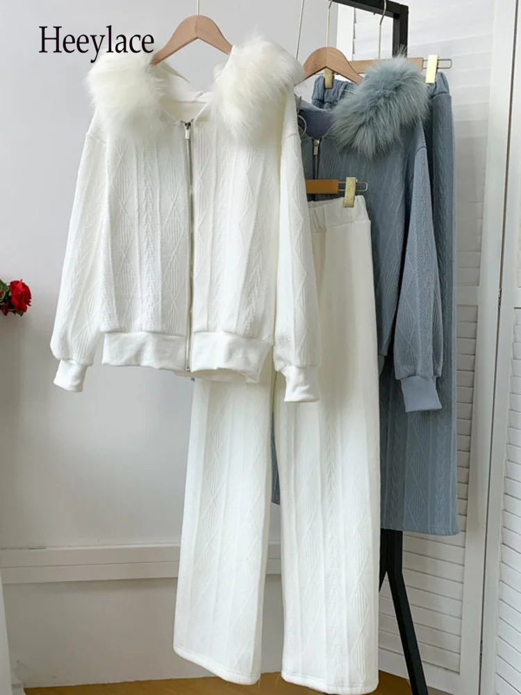 

Fall Winter Two Piece Sets Womens Outfits Sportswear Casual Hooded Zipper Cardigans And Long Pants Sets Female Tracksuits 2022