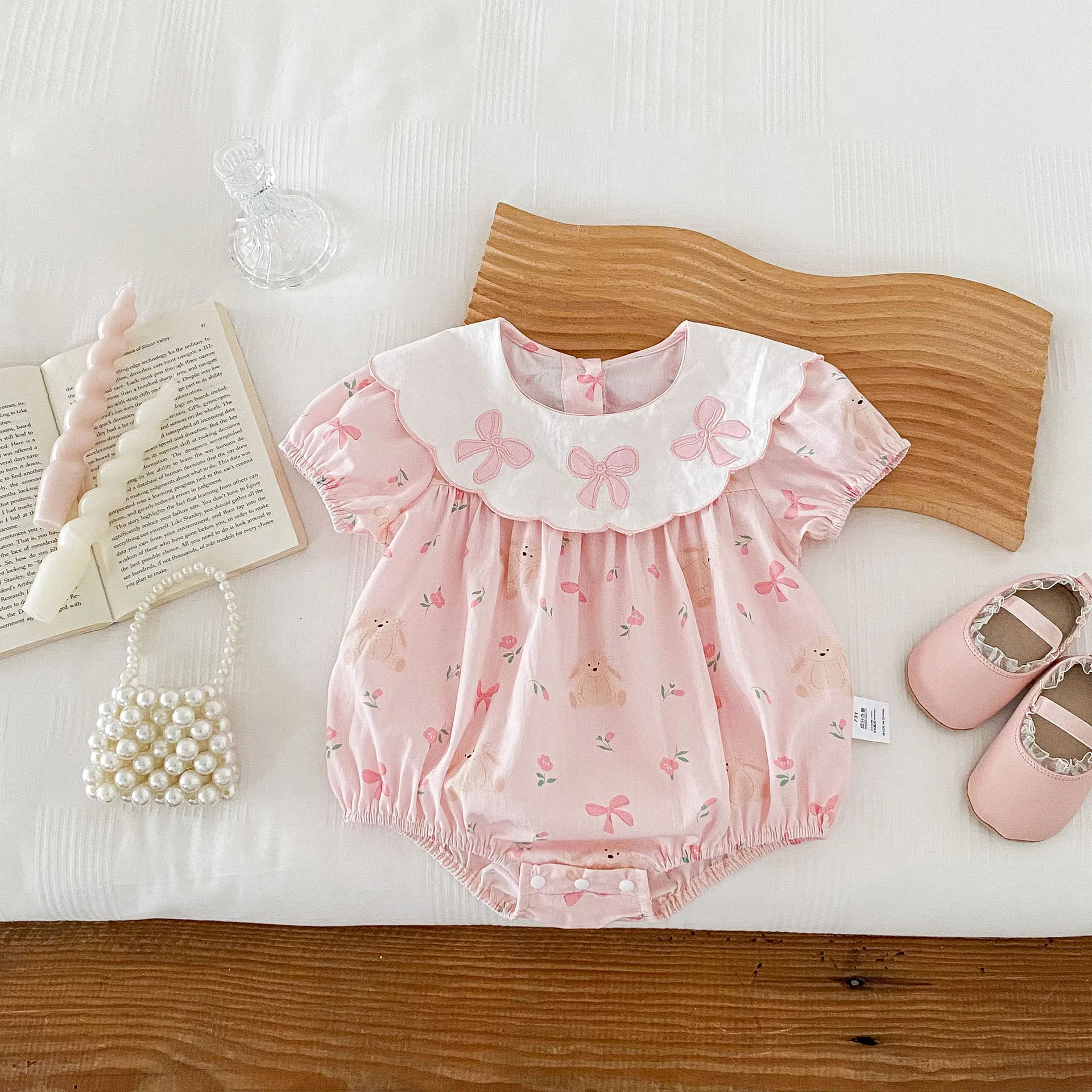 22281-1 Baby Short Sleeve Clothes 2024 Summer New Baby Girl's One Piece Clothes 100 Days Princess Climbing Clothes 2