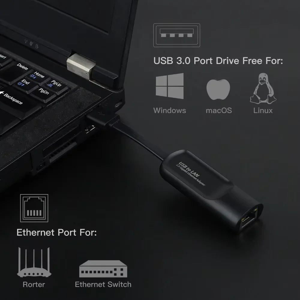 2500Mbps 이더넷 어댑터 2.5G USB 3.0 타입 C to RJ45 네트워크 카드 유선 이더넷 기가비트 어댑터 랜 카드 허브 (맥북, 아이패드용)