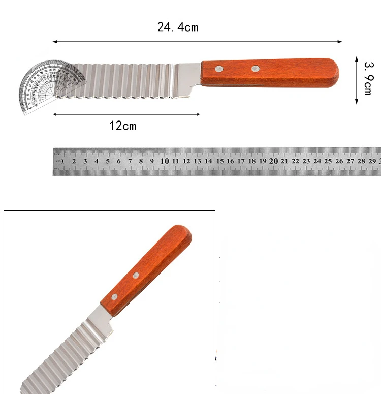Description Picture 5 of itemFrench fries slicing knife with wooden handle, corrugated stainless steel fries cutting knife, potato slicing, corrugated cutter
