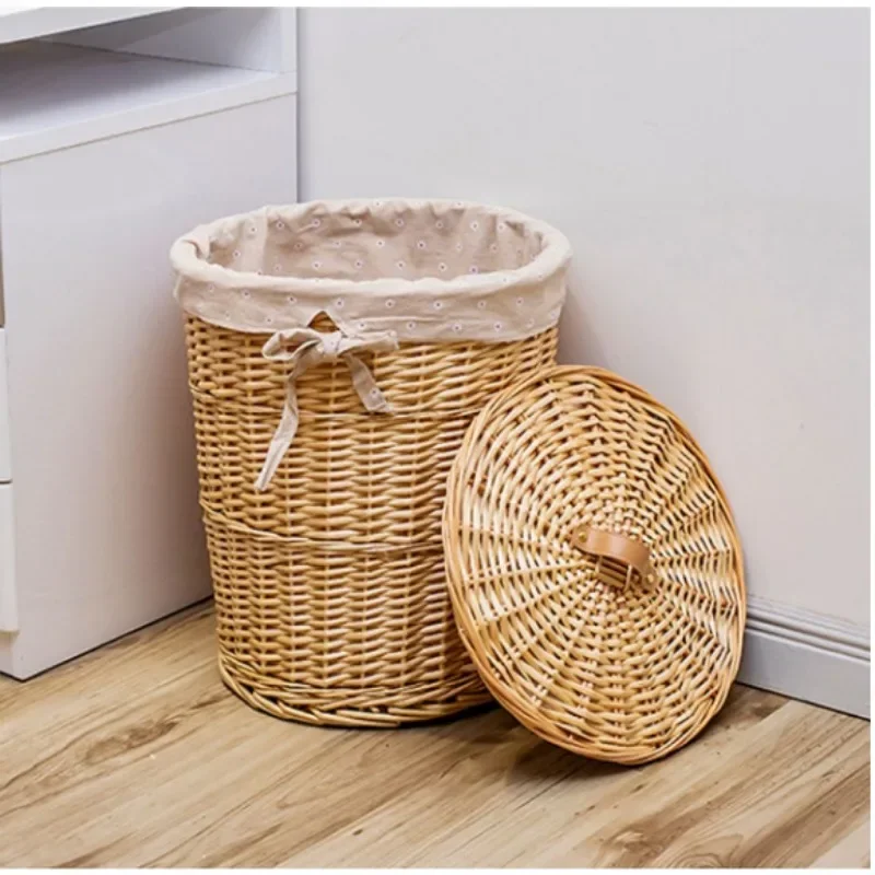 Large Dirty Clothes Basket Rattan Storage with Lid Clothes Basket Sundries Toys Storage Bucket Multi-Purpose Storage Baskeks 4
