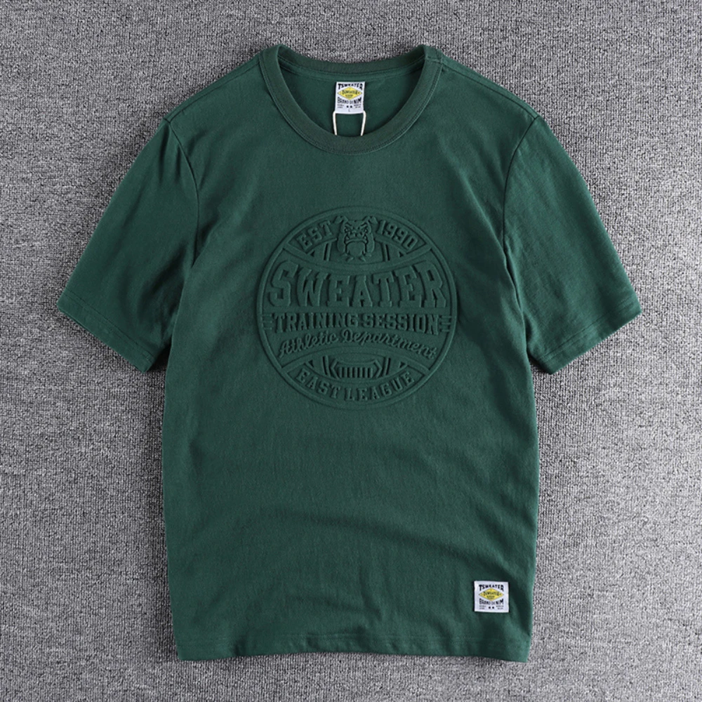 

Spring and summer 2022 new embossed 3D pattern men's short sleeved T-shirt washed pure cotton versatile fashion base