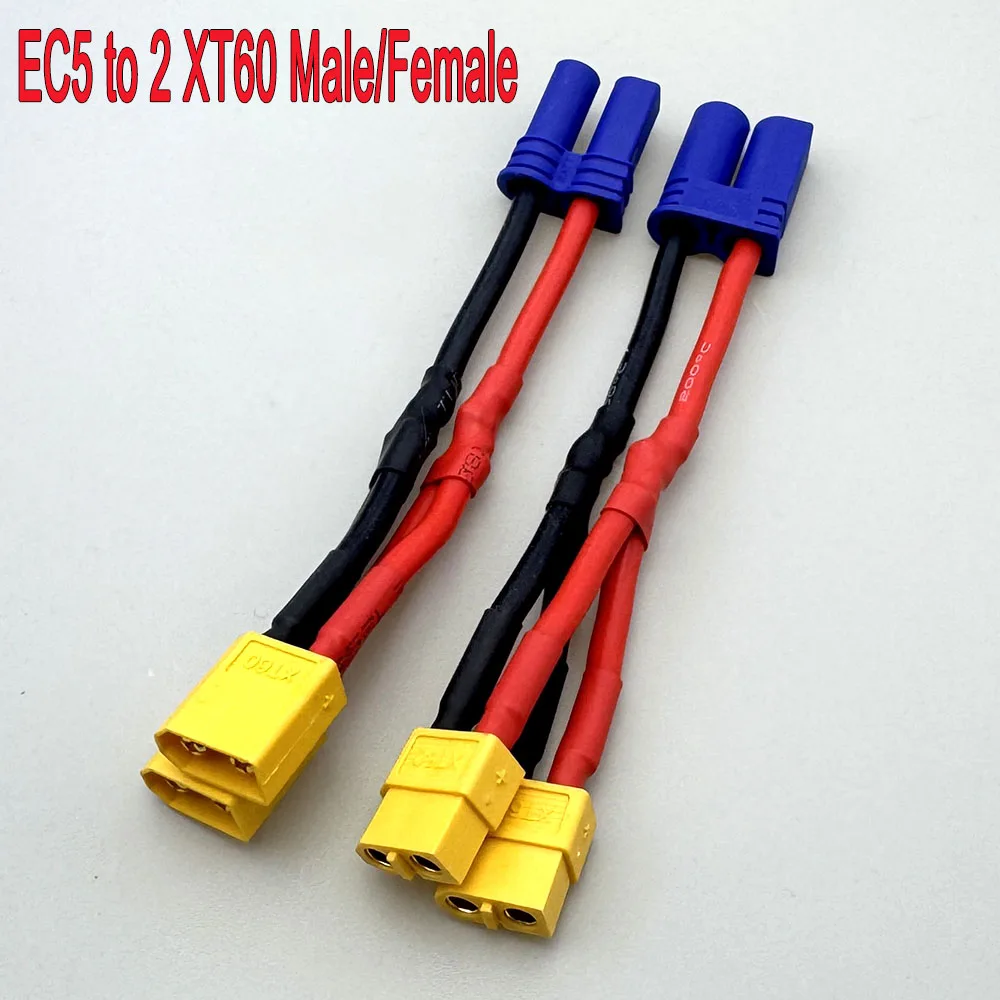 4pcs EC5 & XT60 남성 여성 병렬 커넥터 12AWG 배터리 충전기 모터 RC ESC 모델용 고전류 실리콘 와이어 Y 분배기