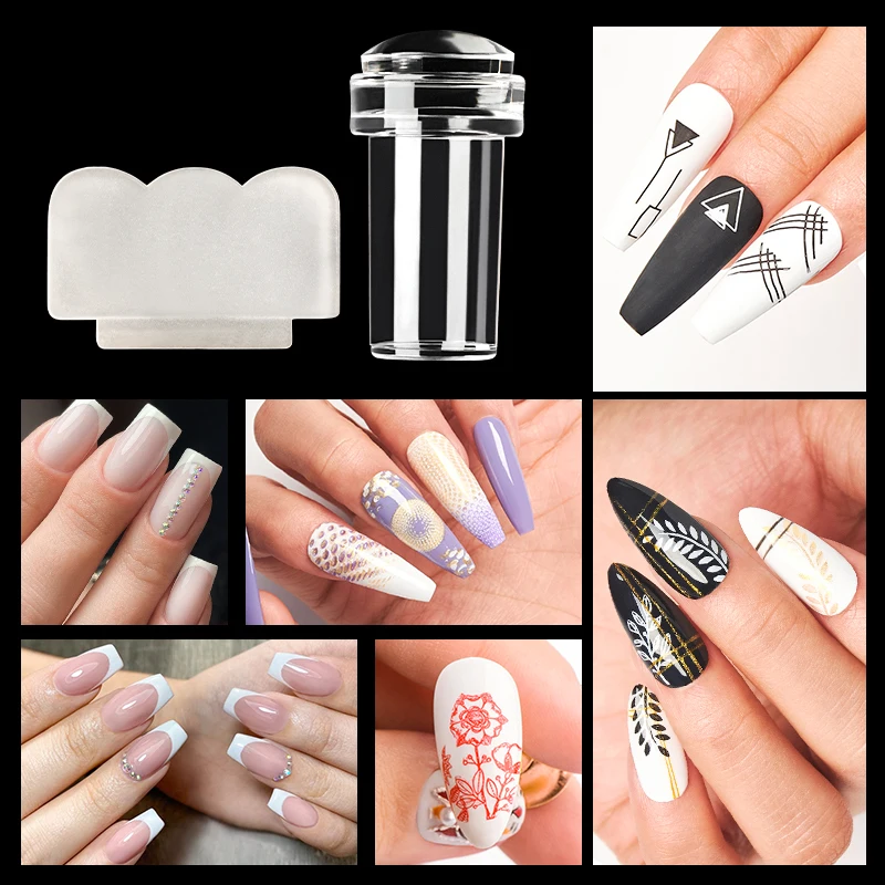 Silicone Transparent Nail Art Stamping Kit French For Manicure Plate Stamp Polish Stencil Template Seal Stamper Scraper 5