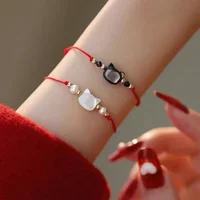 Cute Cat Bracelet Women Men Hand Woven Black Red Hand Rope Adjustable Charms Couple Bracelets Gift  Fashion Jewelry Accessories - Image 2