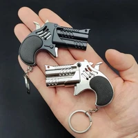 Rubber Band Shot Gun Toy Mini Keychain: Fun Creative Outdoor Party Accessory Alloy Pistol Collection Toy for Children Boy Gift 2