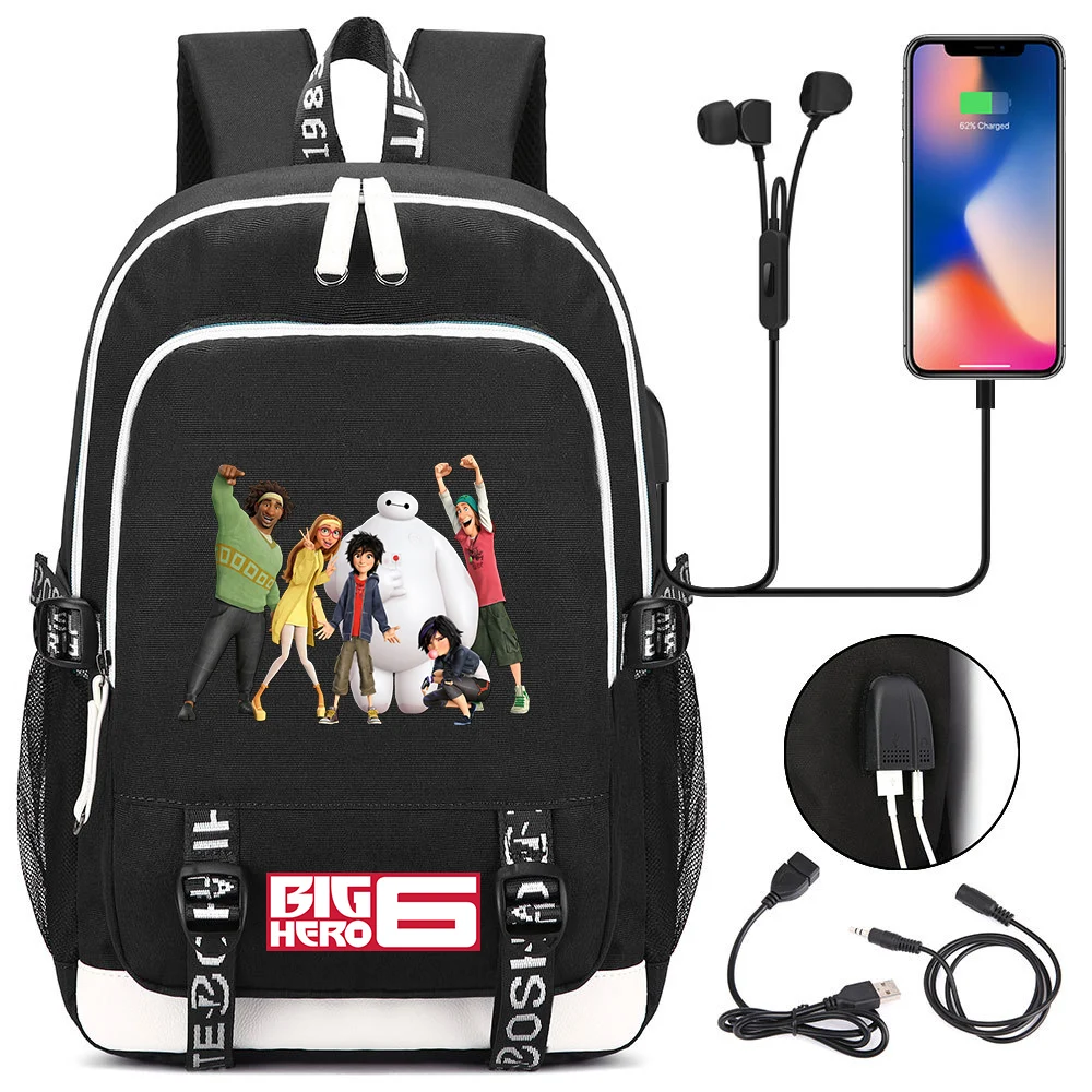 

Big Hero 6 Baymax Laptop Backpacks Student USB Charging Backpack Famale Colorful Print Rucksack Travel Bag Mochila