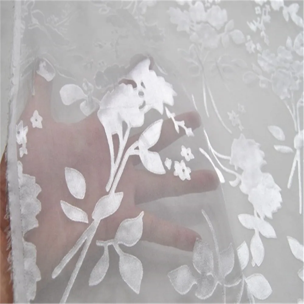 Soft Regular White Color Flower Pure Silk Burn Out Fabric for Lady Elegant Summer Dress Good Price