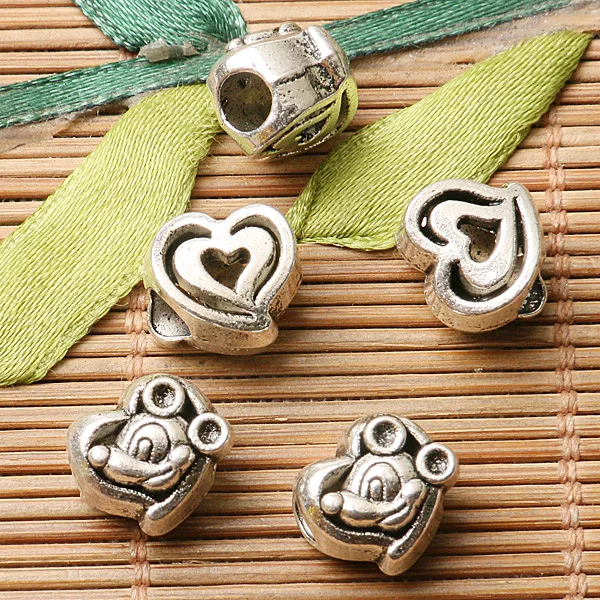 

10pcs 11*8mm Dark Silver Color Heart Shaped Mouse Head Design Spacer Bead EF2836 Beads for Jewelry Making
