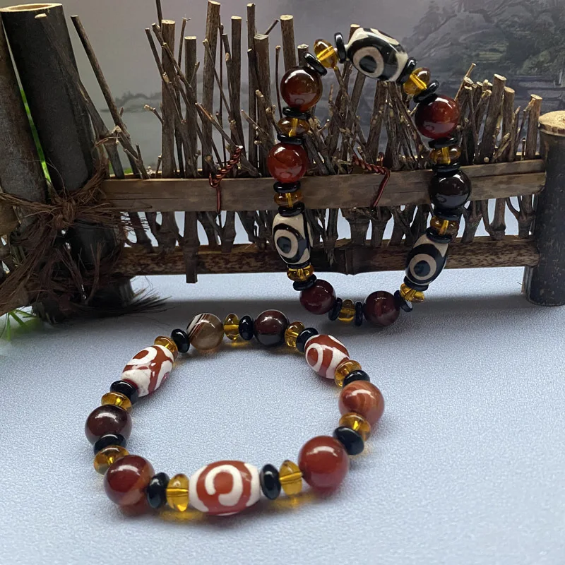 Natural Tibetan Dzi Bead Bangle Amulet Bless 9 Eyes Tibet Fengshui Dzi Bead Bracelet beaded bracelet