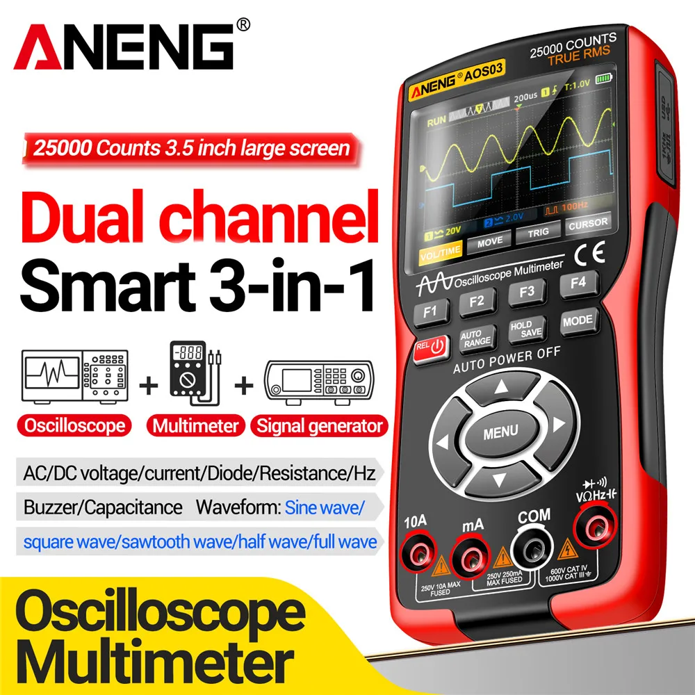 ANENG AOS03 Oscilloscope Multimeter Output Handheld Battery LCD Screen Signal Generator Waveform Display Multimeter digital oscilloscope signal generator