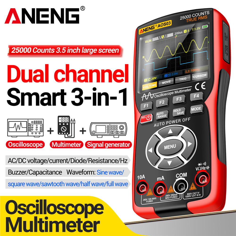 ANENG AOS03 Oscilloscope Multimeter  Output Handheld Battery  LCD Screen Signal Generator Waveform Display Multimeter