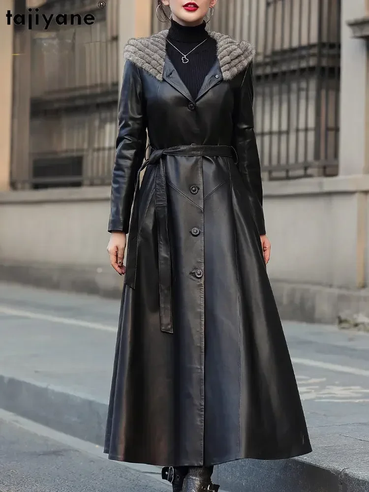 Tajiyane Genuine Sheepskin Leather Down Jacket Women Winter Slim