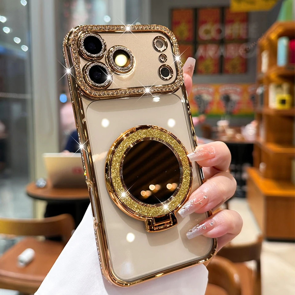 Diamond Mirror Magnetic Glitter Transparent Phone Case with Magsafe Compatibility