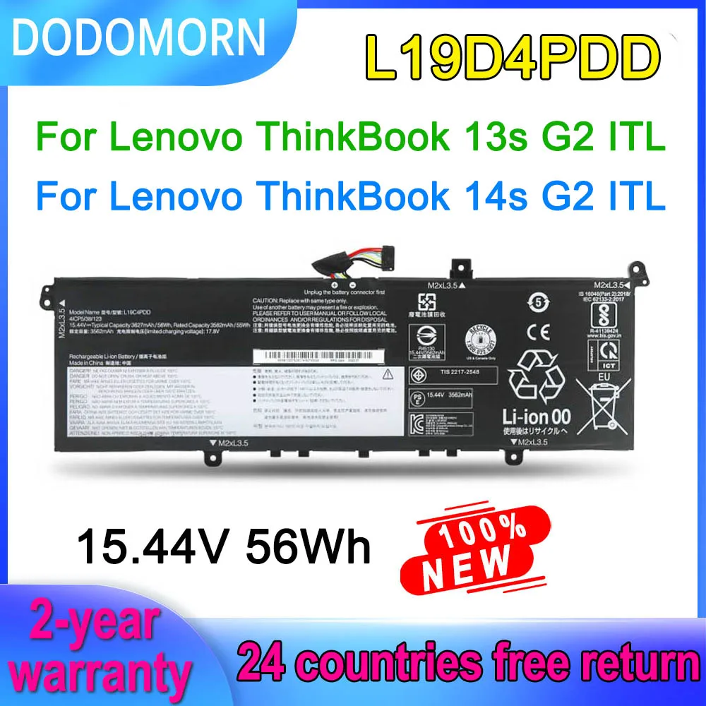 

DODOMORN L19D4PDD Laptop Battery For Lenovo ThinkBook 13S 14S G2 ITL L19M4PDD L19C4PDD 5B10Z37617 4ICP5/38/123 15.44V 56Wh