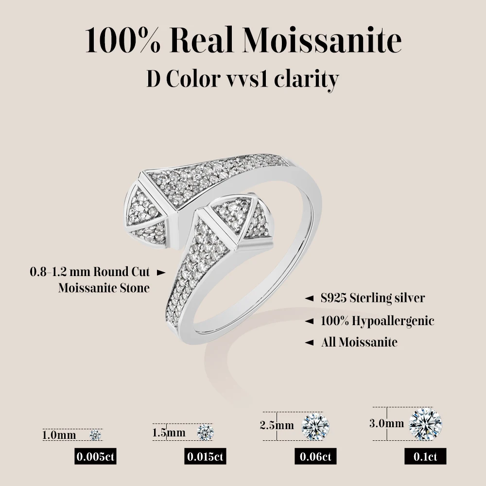 ATTAGEMS Double Snake S925 Silver Moissanite Rings Women Men Lab Diamond Adjustable Ring 18KGold Plated Luxury Jewelry for Party - Image 2